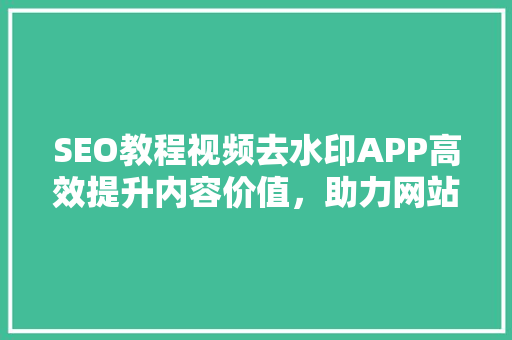 SEO教程视频去水印APP高效提升内容价值，助力网站优化