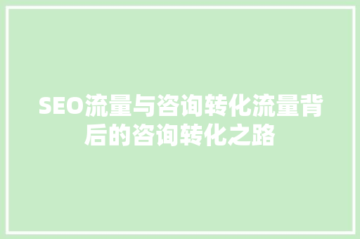 SEO流量与咨询转化流量背后的咨询转化之路