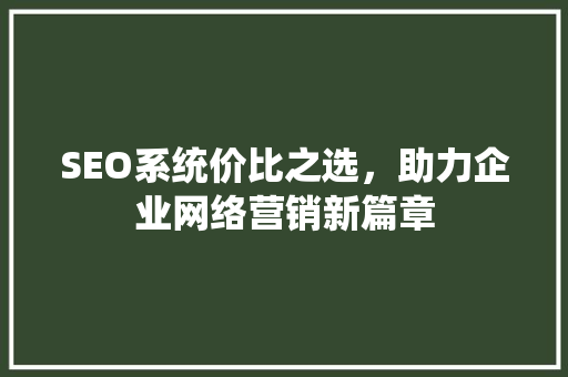 SEO系统价比之选，助力企业网络营销新篇章