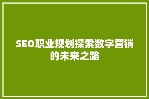 SEO职业规划探索数字营销的未来之路
