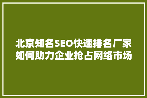 北京知名SEO快速排名厂家如何助力企业抢占网络市场制高点