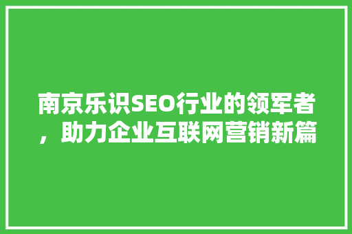 南京乐识SEO行业的领军者，助力企业互联网营销新篇章