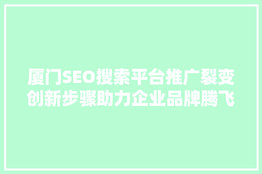厦门SEO搜索平台推广裂变创新步骤助力企业品牌腾飞
