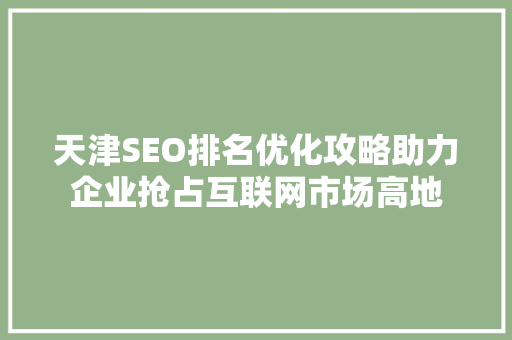 天津SEO排名优化攻略助力企业抢占互联网市场高地