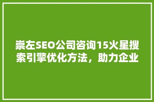崇左SEO公司咨询15火星搜索引擎优化方法，助力企业腾飞