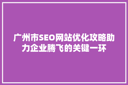 广州市SEO网站优化攻略助力企业腾飞的关键一环