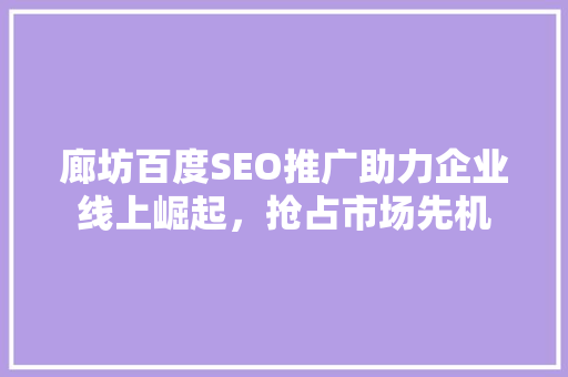 廊坊百度SEO推广助力企业线上崛起，抢占市场先机  第1张
