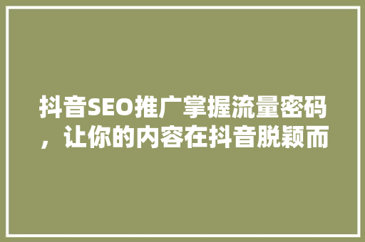 抖音SEO推广掌握流量密码，让你的内容在抖音脱颖而出  第1张