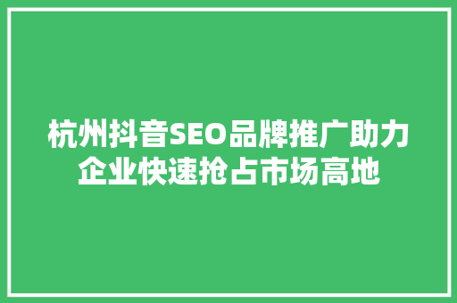 杭州抖音SEO品牌推广助力企业快速抢占市场高地