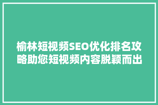 榆林短视频SEO优化排名攻略助您短视频内容脱颖而出  第1张