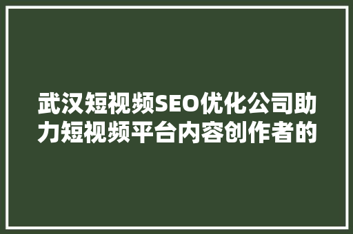 武汉短视频SEO优化公司助力短视频平台内容创作者的崛起之路