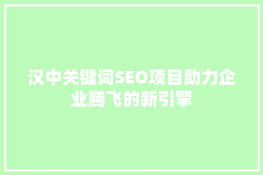 汉中关键词SEO项目助力企业腾飞的新引擎