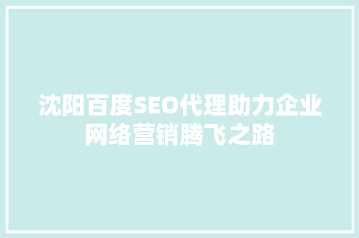 沈阳百度SEO代理助力企业网络营销腾飞之路