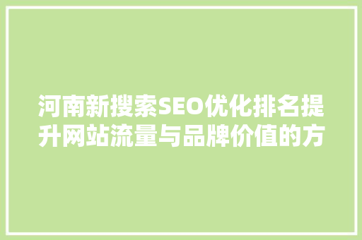 河南新搜索SEO优化排名提升网站流量与品牌价值的方法  第1张