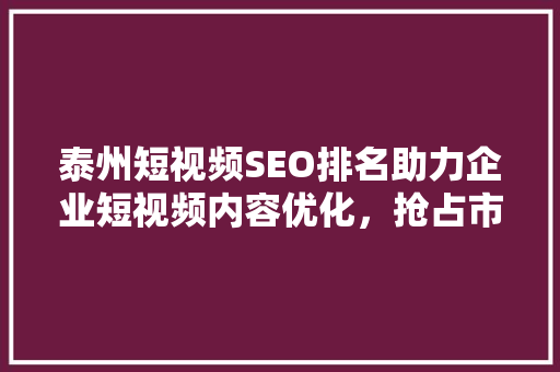 泰州短视频SEO排名助力企业短视频内容优化，抢占市场先机  第1张