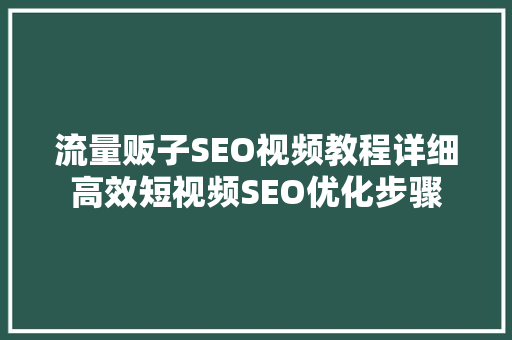 流量贩子SEO视频教程详细高效短视频SEO优化步骤  第1张