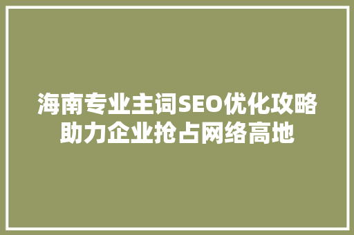 海南专业主词SEO优化攻略助力企业抢占网络高地