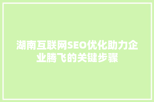 湖南互联网SEO优化助力企业腾飞的关键步骤