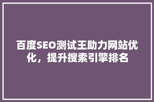 百度SEO测试王助力网站优化，提升搜索引擎排名