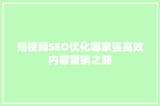 短视频SEO优化哪家强高效内容营销之路  第1张