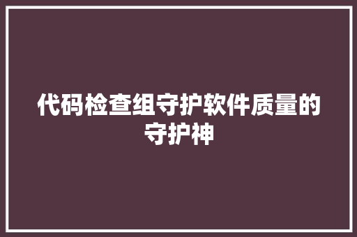 代码检查组守护软件质量的守护神