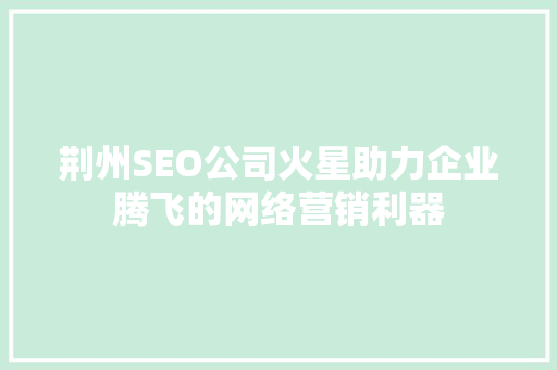 荆州SEO公司火星助力企业腾飞的网络营销利器