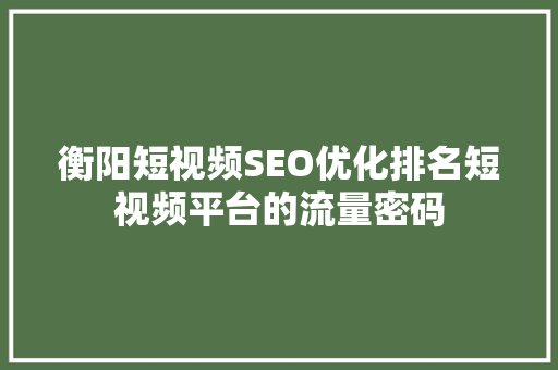衡阳短视频SEO优化排名短视频平台的流量密码  第1张