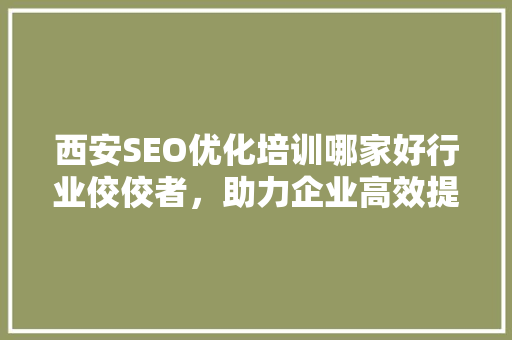 西安SEO优化培训哪家好行业佼佼者，助力企业高效提升排名