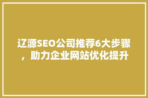 辽源SEO公司推荐6大步骤，助力企业网站优化提升