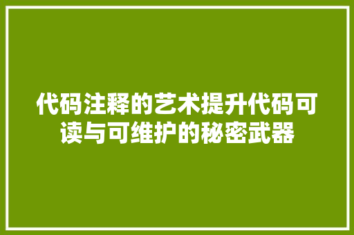 代码注释的艺术提升代码可读与可维护的秘密武器