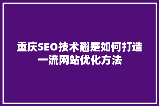 重庆SEO技术翘楚如何打造一流网站优化方法