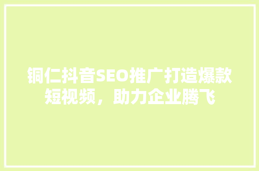 铜仁抖音SEO推广打造爆款短视频，助力企业腾飞