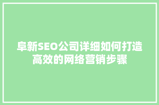 阜新SEO公司详细如何打造高效的网络营销步骤