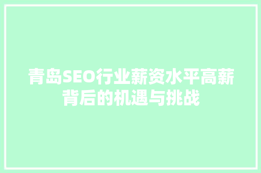 青岛SEO行业薪资水平高薪背后的机遇与挑战