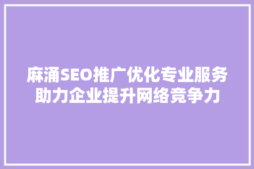 麻涌SEO推广优化专业服务助力企业提升网络竞争力