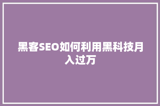黑客SEO如何利用黑科技月入过万