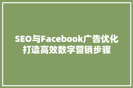 SEO与Facebook广告优化打造高效数字营销步骤  第1张