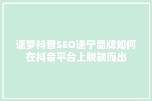 逐梦抖音SEO遂宁品牌如何在抖音平台上脱颖而出