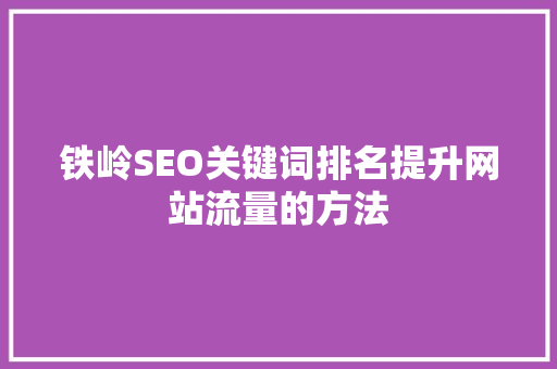 铁岭SEO关键词排名提升网站流量的方法