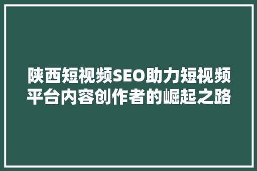 陕西短视频SEO助力短视频平台内容创作者的崛起之路