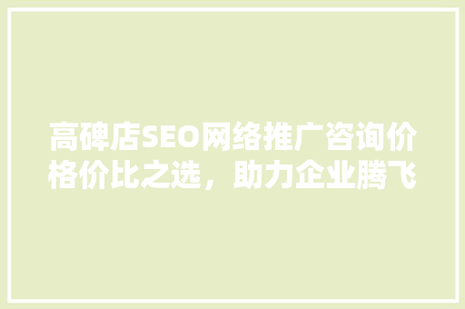 高碑店SEO网络推广咨询价格价比之选，助力企业腾飞