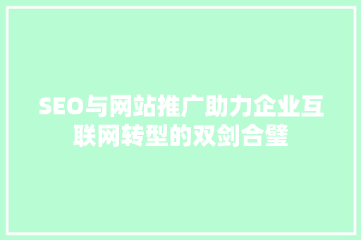 SEO与网站推广助力企业互联网转型的双剑合璧