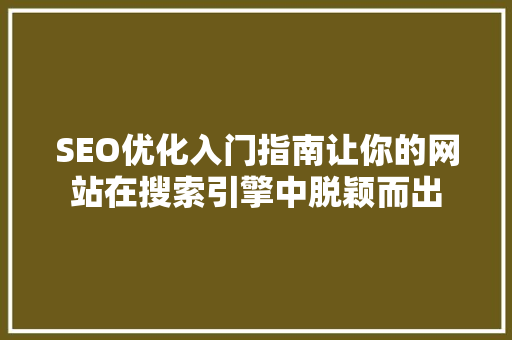SEO优化入门指南让你的网站在搜索引擎中脱颖而出
