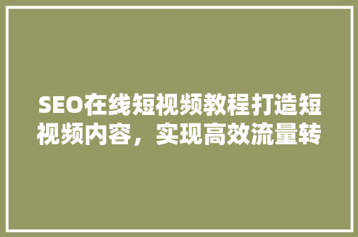 SEO在线短视频教程打造短视频内容，实现高效流量转化