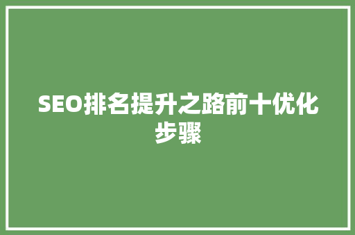 SEO排名提升之路前十优化步骤