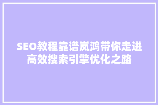SEO教程靠谱岚鸿带你走进高效搜索引擎优化之路