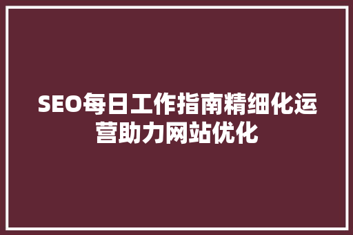 SEO每日工作指南精细化运营助力网站优化