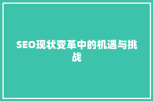SEO现状变革中的机遇与挑战