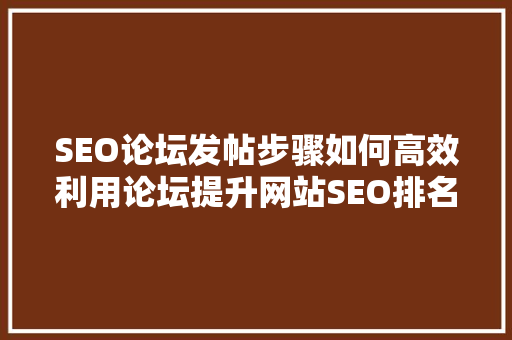SEO论坛发帖步骤如何高效利用论坛提升网站SEO排名