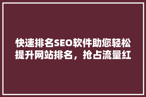 快速排名SEO软件助您轻松提升网站排名，抢占流量红利